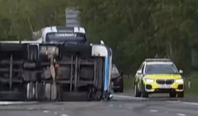 Air Ambulance Scrambles as HGV Overturns on M6