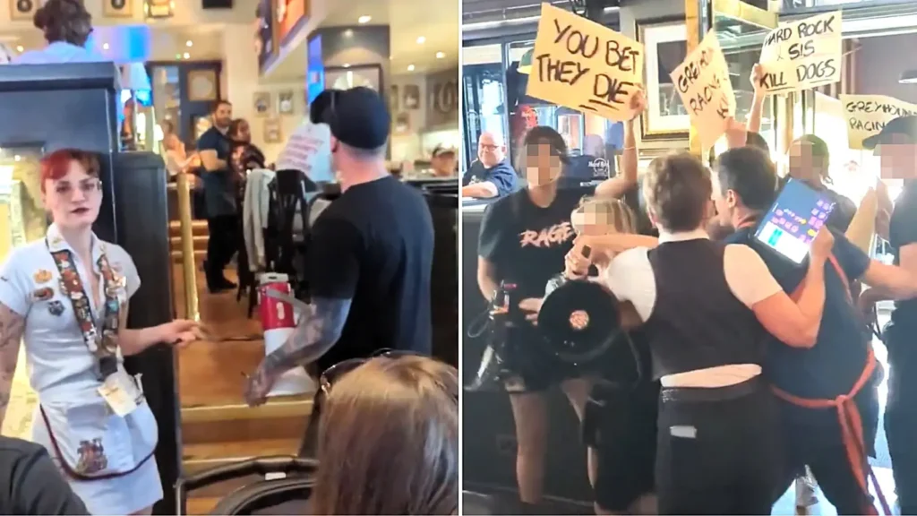 Dozens Raid Hard Rock Cafe in Anti-Greyhound Racing Demo