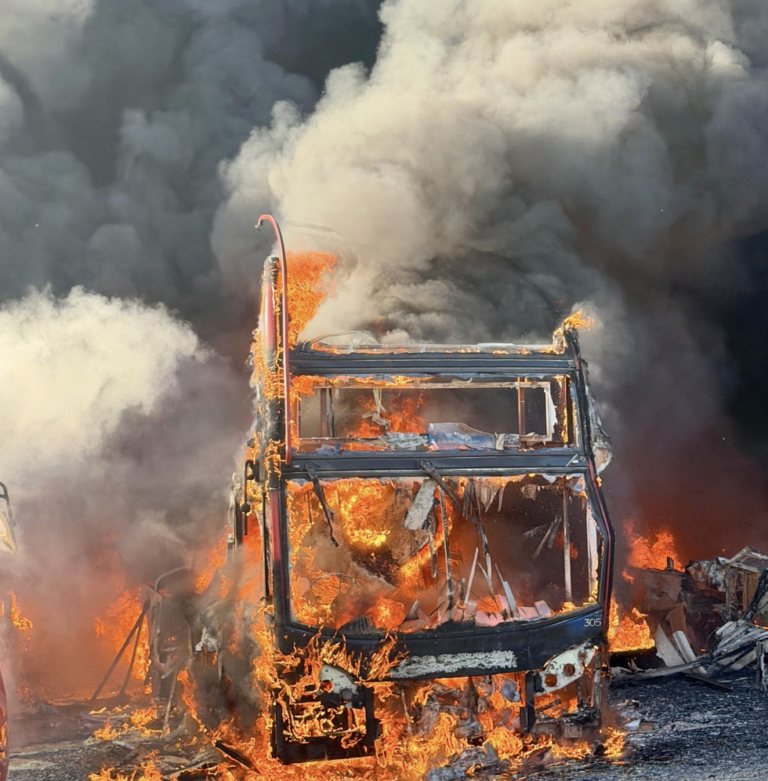 Massive Fire Razes Dozens of Double-Deckers at Bus Depot